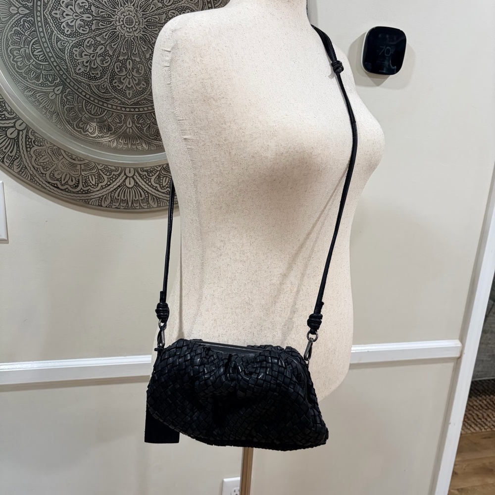 NWT LATICO black leather woven crossbody clutch handbag